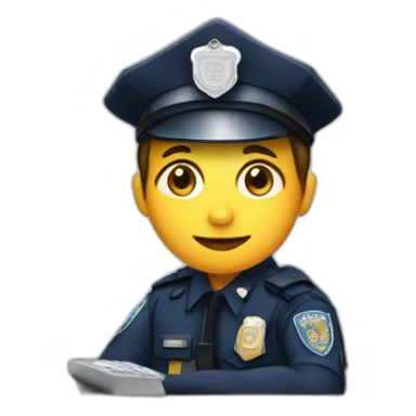 police sit near computer and coding sticker