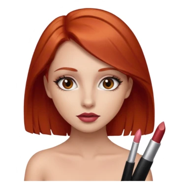 una chica con los labios con pintalabios nude y los ojos maquillados, de piel blanca con el pelo liso y por debajo de los hombros y pelirrojo, ojos marrones sticker