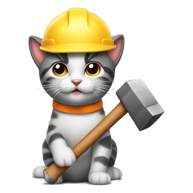 a cat wearing a hardhat holding a sledgehammer sticker
