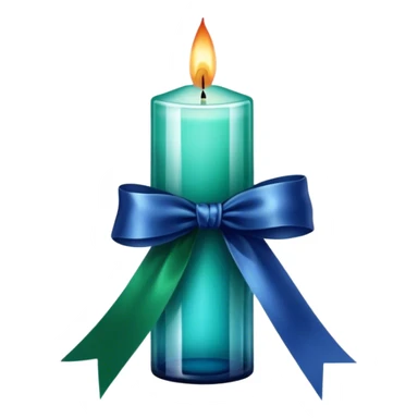 	2.	A vintage glass decorative candle in an elegant sapphire blue shade, placed next to a carefully tied emerald green ribbon. sticker