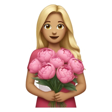 Girl with blond hair holding a bouquet of peonies sticker
