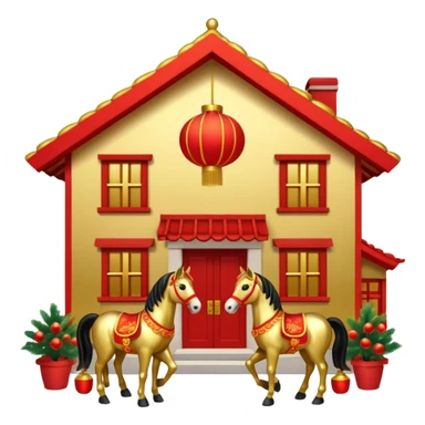 Chinese new year 马，我要有新年气氛的… 背景可以加屋子等吗… 可以加 新年快乐 2026 字眼吗？ sticker