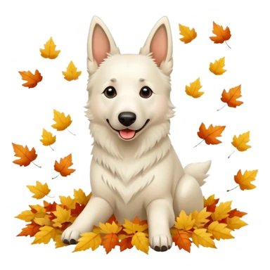 White belgian Shepard with Leaves fall in autumn and Love it sticker