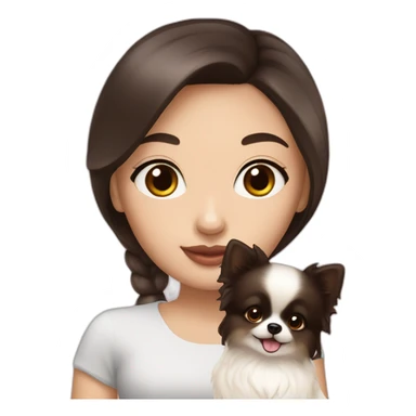 Girl with dark hair white skin holding cream whithe Pomeranian  sticker