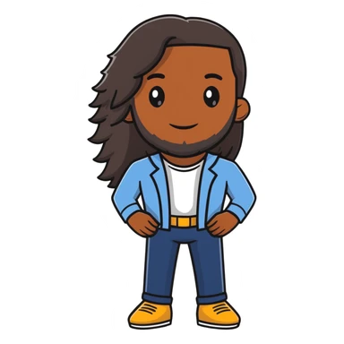 black man with long hair, no beard, no mustache sticker