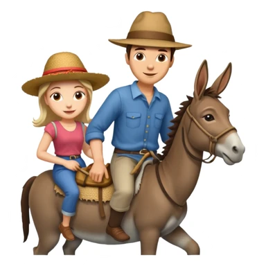 a lady on a donkey while the man is walking alongside the donkey sticker