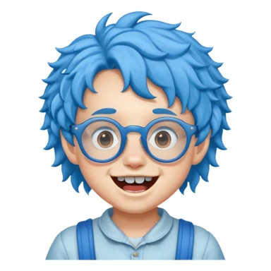 kid with teeth braces bunny eared blue haired curly big braces and glassess sticker