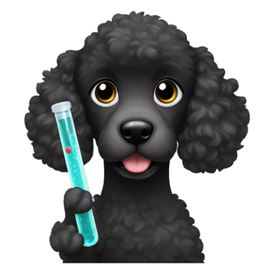 black poodle holding a test tube with its paw sticker