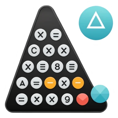 Minimalistic flat vector icon, iOS style, thin black contour on white background. Calculator and geometric shapes (triangle, circle). No text, no shadows. sticker