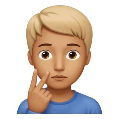 looking directly at the camera. They are touching their lower lip with their index finger in a contemplative or pensive gesture. The overall tone of the image feels casual and intimate, with a slightly blurred focus that gives it a soft, candid appearance. sticker