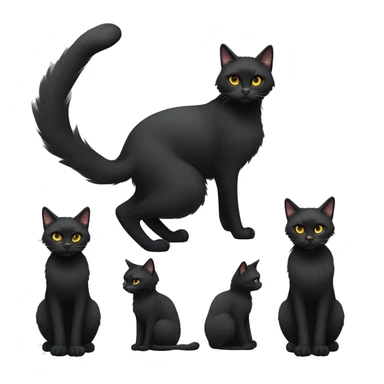 One petite, solid black furred cat. Light yellow eyes. Black pointed tufts of long fur at only the very tip-top points of its ears like a lynx. Fully body black and no other color markings. Facing forward and standing with ears slightly tilted. sticker