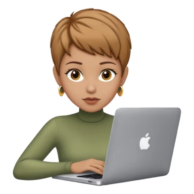 macbook pro light skin woman pixie haircut light brown hair hazel eyes sticker