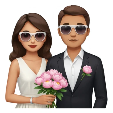 Couple traveling in Montenegro russian man and elegant  Latina girl delicate peonies and mountains in the background  sticker