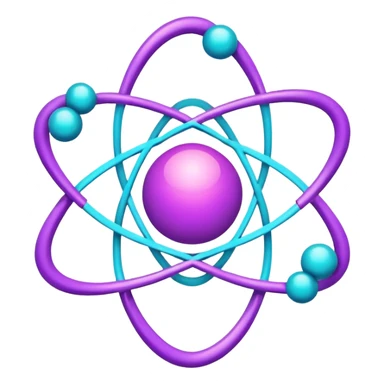 futuristic minimalistic logo icon, glowing atom core with orbiting energy rings, neon purple (#8B5CF6) and cyan (#00E0FF) glow, representing Atom team creativity and innovation, dark background, clean tech design, no face, 1:1 aspect ratio sticker