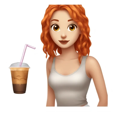 Beautiful fair skin long orange red hair girl brown eyes fair skin girly beautiful drinking straw iced ice coffee clean white beautiful sticker