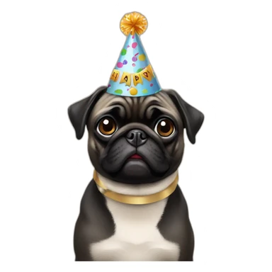 pug wearing birthday hat and black pug wearing birthday hat sticker