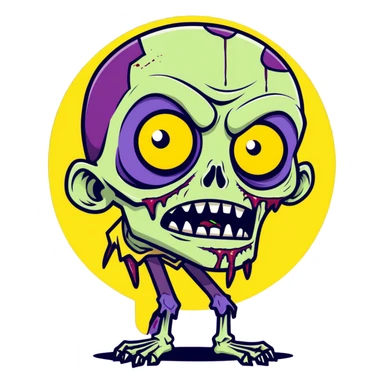 cartoon style zombie, purple skin, one eye popping out sticker