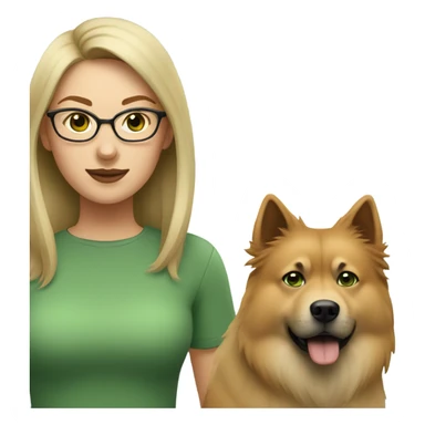 Brown light hair woman aux Green eyes with glasses Green eyes and White beige eurasier dog  sticker