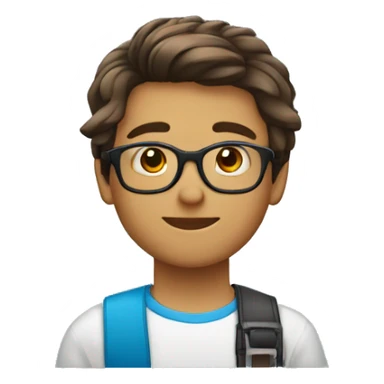 um menino de 13 anos, com cabelo castanho, olho castanho, óculos azul, corte haircut e pele clara sticker