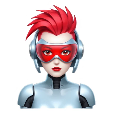 Sexy reflective glass faceless dronification robot girl with a red mohawk full body pinup pose daft punk face sticker