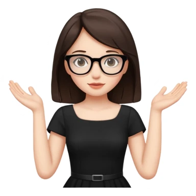 a cute brunette girl in a black dress wearing glasses  with two hands  sticker