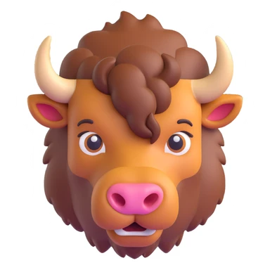 bison head, 3D emoji style, soft shading, lively and expressive, suitable for app icon sticker