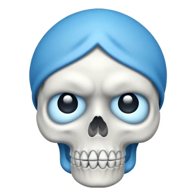 skull emoji with blue teardrop, frowning sticker