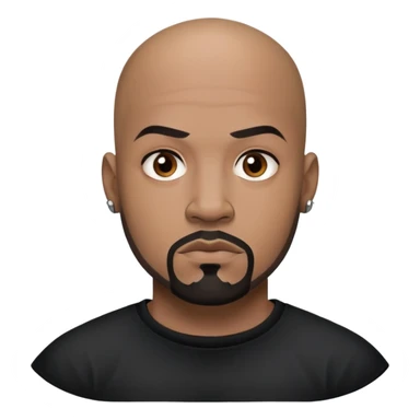 đàn ông 30 tuổi, da đen, đầu trọc, râu quai nón đen, có xăm trên mặt, áo đen, mặt nghiêm túc sticker