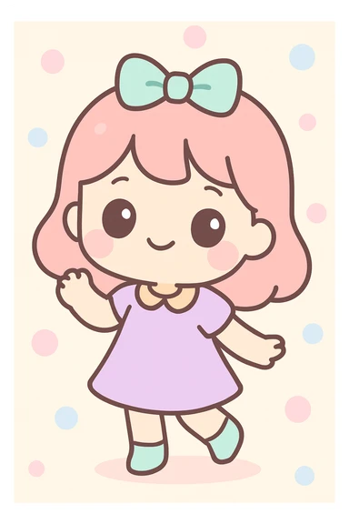 a girl with big eyes, cute pose, kawaii style sticker