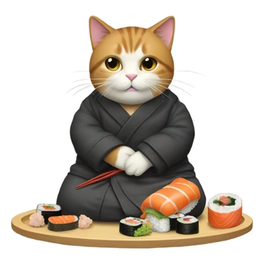 cat in a big coat eating sushi sticker