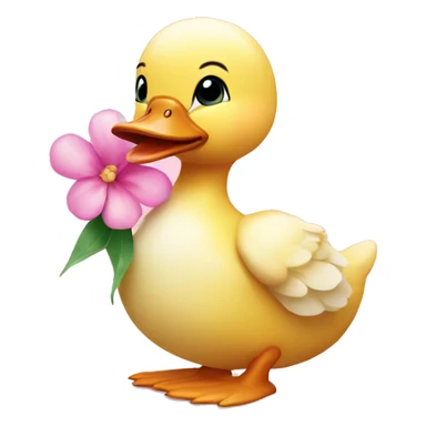 duckling holding pink flower sticker