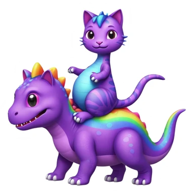 rainbow cat riding a purple dinosaur sticker