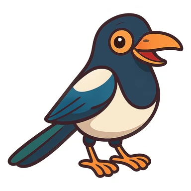 Eurasian magpie, cartoon style, bold colors, playful expression sticker