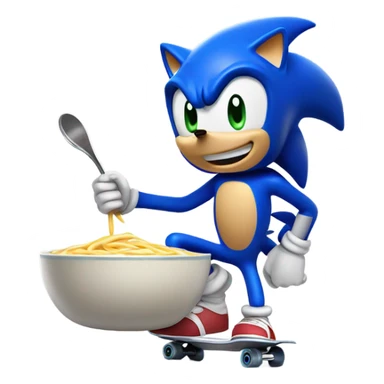 Sonic on skateboard  eating chicken noodle soup  sticker