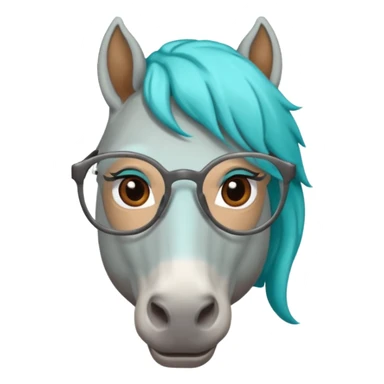 grey horse head with turquoise hair and glasses sticker