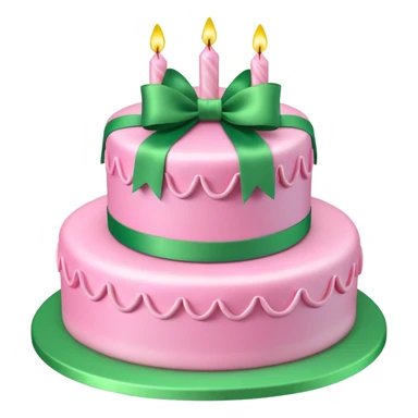Pink Birthday cake with green ribbon in 3D sticker