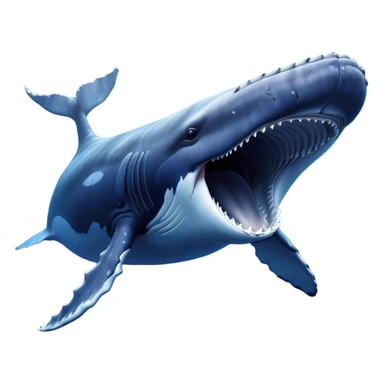 Meme-Worthy Singing Humpback Whale Portrait Emoji, Mouth open wide in a dramatic, melodious pose, showcasing a deep blue-gray body with barnacle accents and an expressive, soulful gaze, Simplified yet artistically graceful features, highly detailed, glowing with a soft, magical marine aura, high shine, enchanting and full of life, stylized with an air of deep-sea wonder, soft glowing outline, capturing the essence of a majestic humpback whale mid-song, resonating with the beauty of the ocean's ancient melodies! sticker