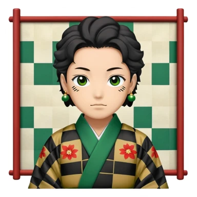 Tanjiro Kamado from Demon Slayer with black and green checkered haori and hanafuda earrings sticker