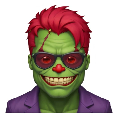 Zombie hulk with sun glasses and red hair and joker nose sticker