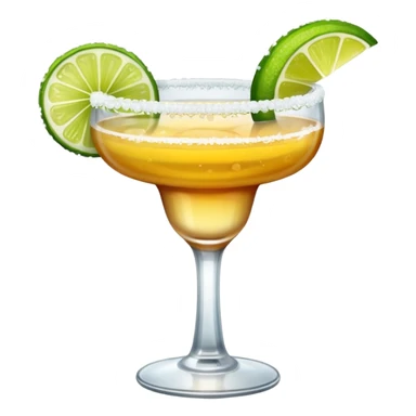 Margarita – glass with salted rim, lime wedge, cold drink sticker