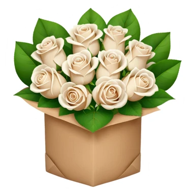white roses bouquet in brown paper sticker