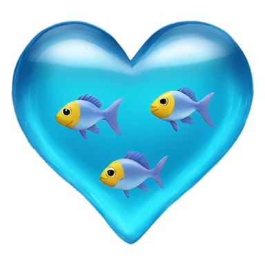 Blue clear Heart made out of water with fish swimming inside  sticker