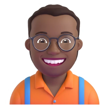 smiling black man with glasses, big teeth, standard male haircut, rural farmer, oval face sticker