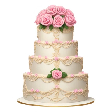wedding cake very ornate with pink roses realistic  sticker