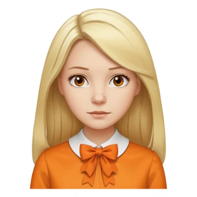 longer blond hair  straightnot smiling woman with orange blouse bow collar sticker