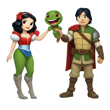 Disney Snow White holding hands with Raphael ninja turtle  sticker