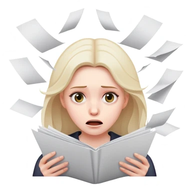 scared woman with flying papers around her sticker