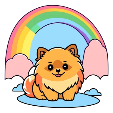  Tan Pomeranian under a rainbow sticker