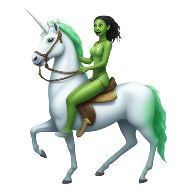 a green amazon alien woman on a four-legged white unicorn sticker