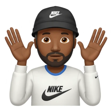 MIDDLE AGED BLACK MAN WITH LOW CUT BEARD AND A NIKE HAT SAYING WHO CARES?! MOTIONING HANDS  sticker